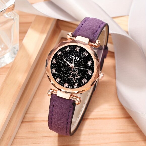 5 pcs Quartz Pu Leather Wrist Watch and Necklace Set - Picture 3 of 8